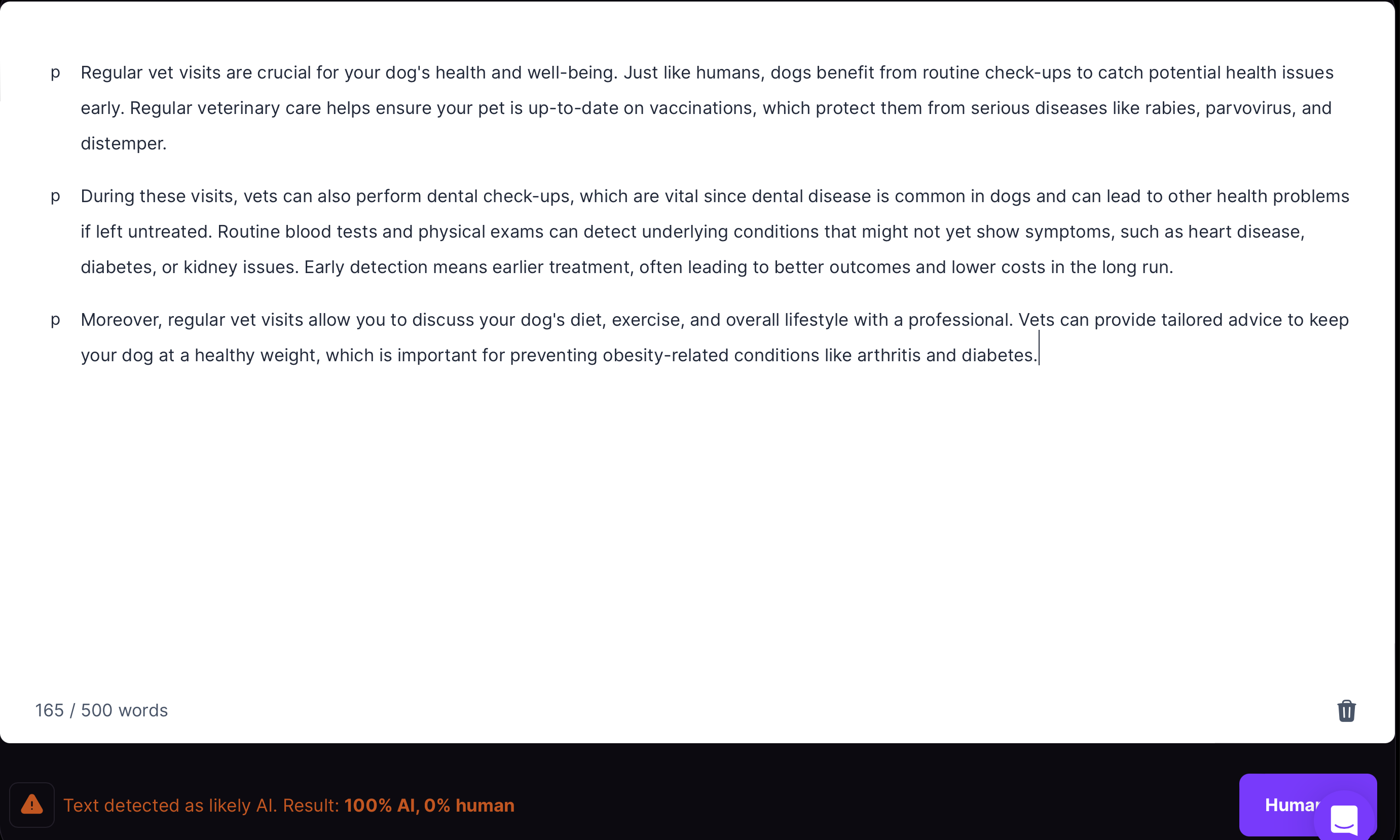 Surfer AI Detector showing 100% AI-written text.