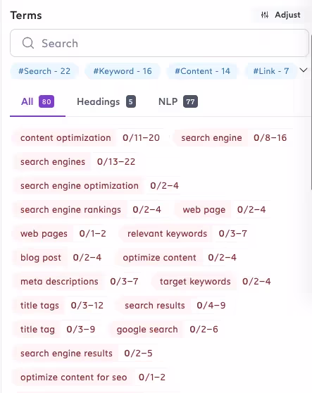 Terms to use in content editor