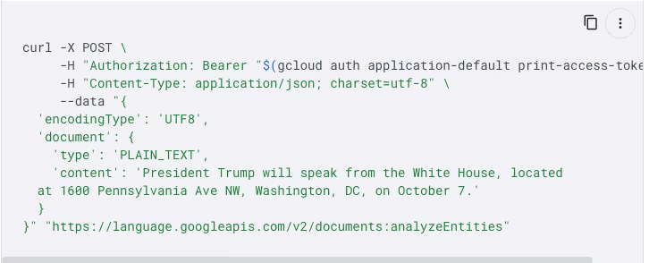 Google's NLP Processing API examines structured data markup to identify entity data.