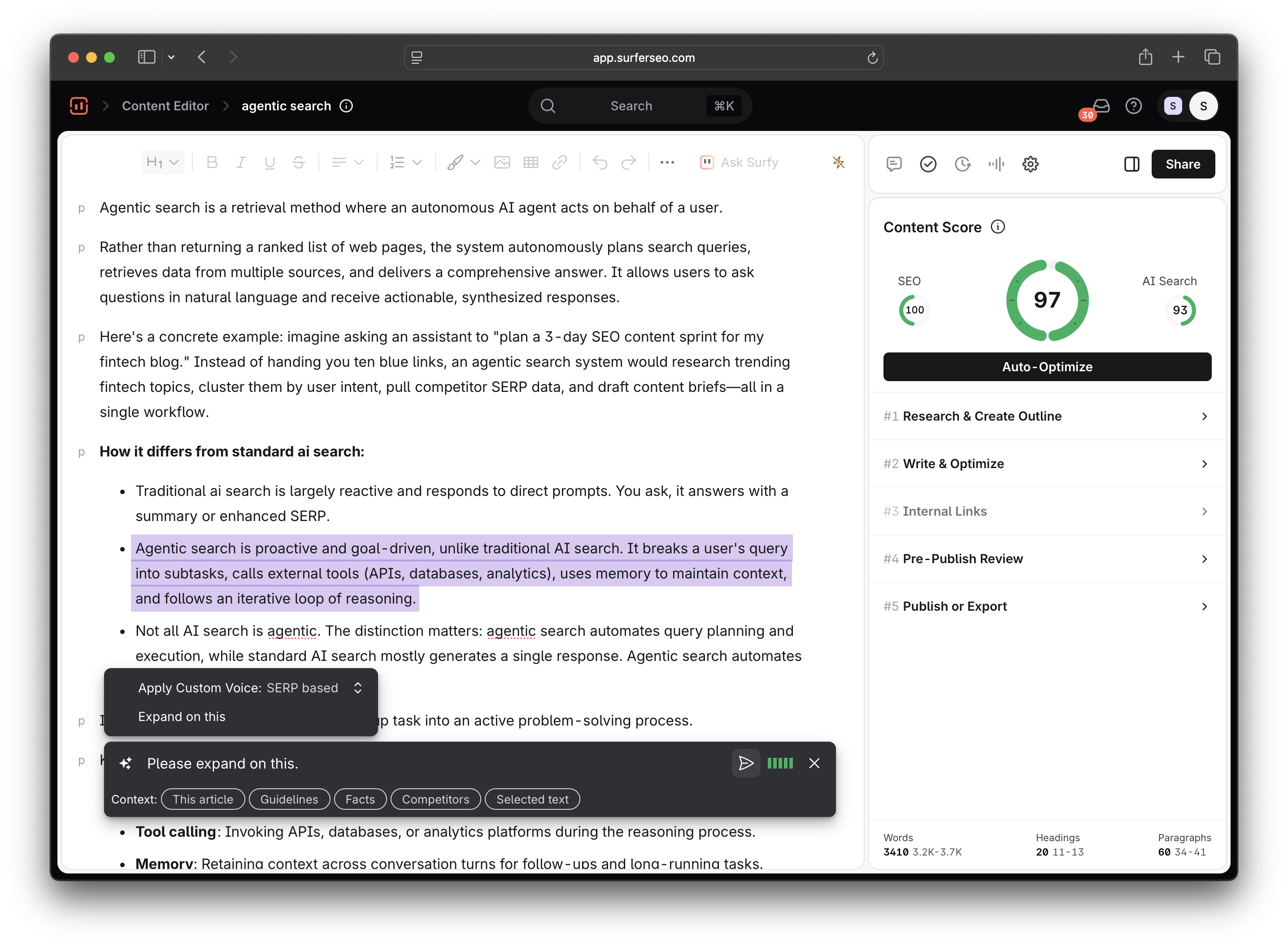 Asking Surfy in Surfer's content editor.