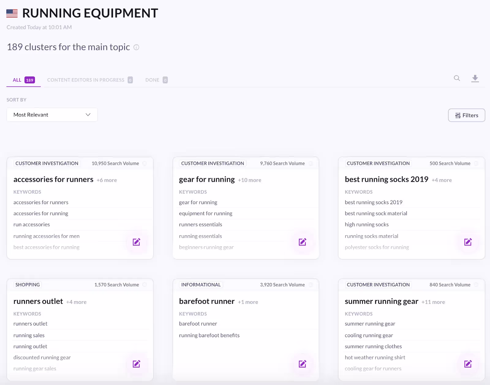 content planner for the running equipment query