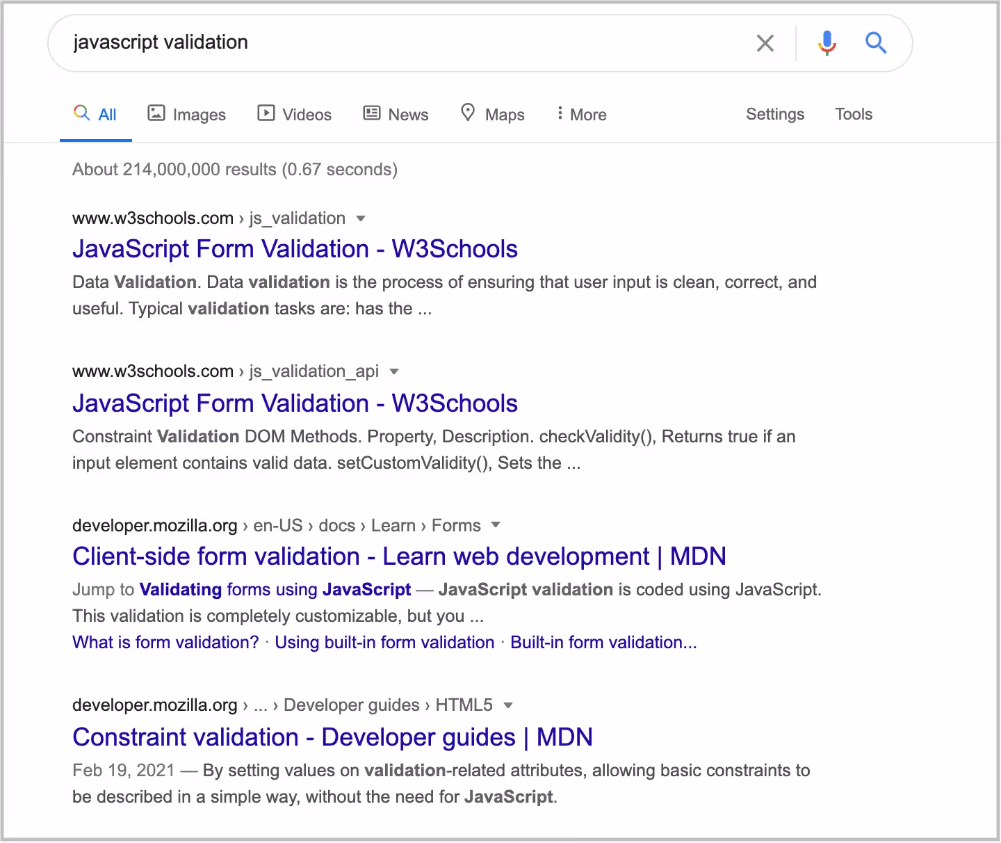 search results with no SERP features