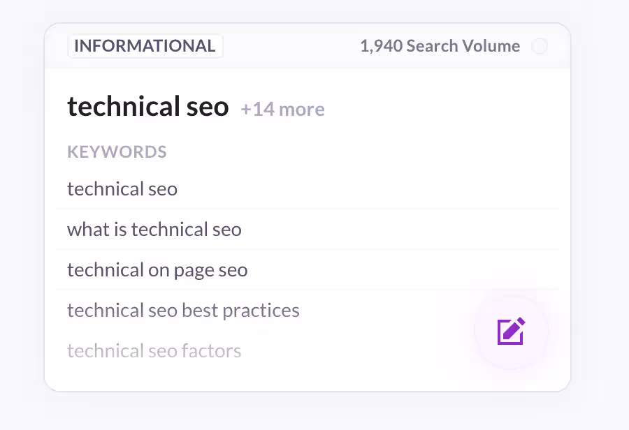 topical cluster for technical seo keyword in surfer content planner