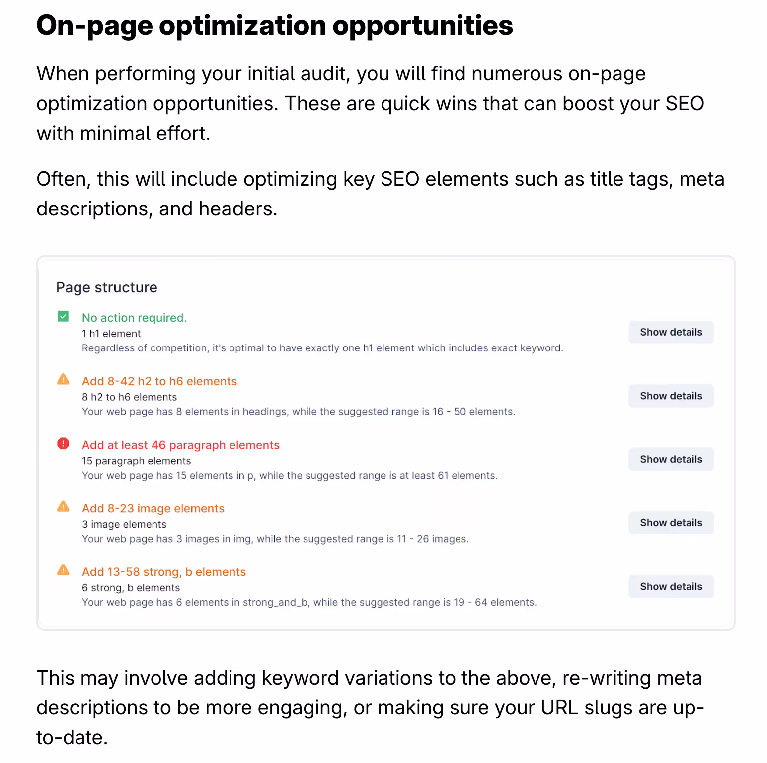 On-page SEO Surfer product highlight example