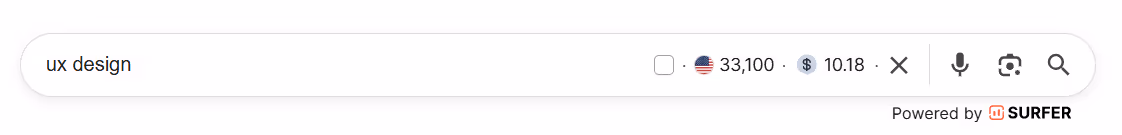 A search bar showing the keyword "UX design".