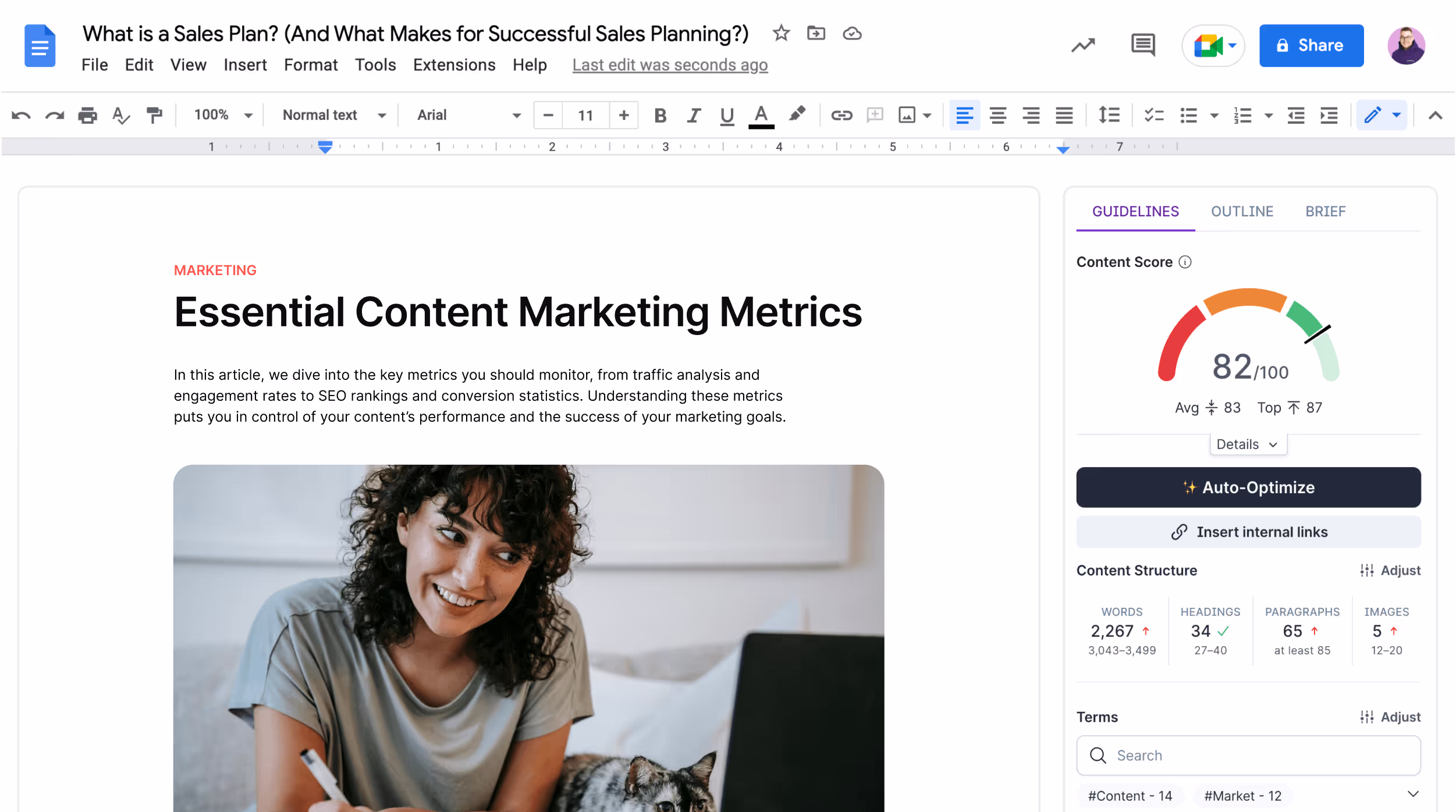 Surfer x Google Docs integration in action